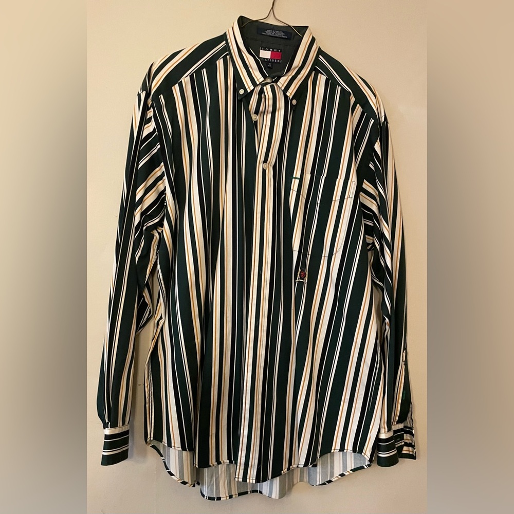 Tommy Hilfiger Striped Green and White Shirt